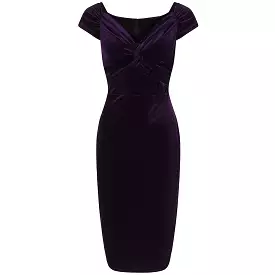 Vintage 1940s Purple Velour Crossover Wiggle Dress