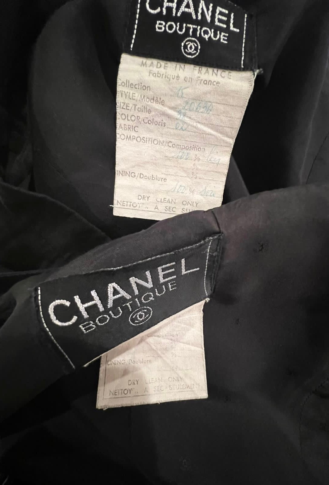 Vintage Chanel 1980’s Collection 15 Black Linen Skirt Suit US 2/4