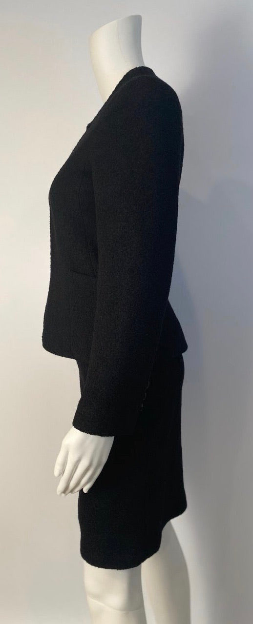 Vintage Chanel 98P, 1998 Spring black boucle wool skirt suit US 2/4