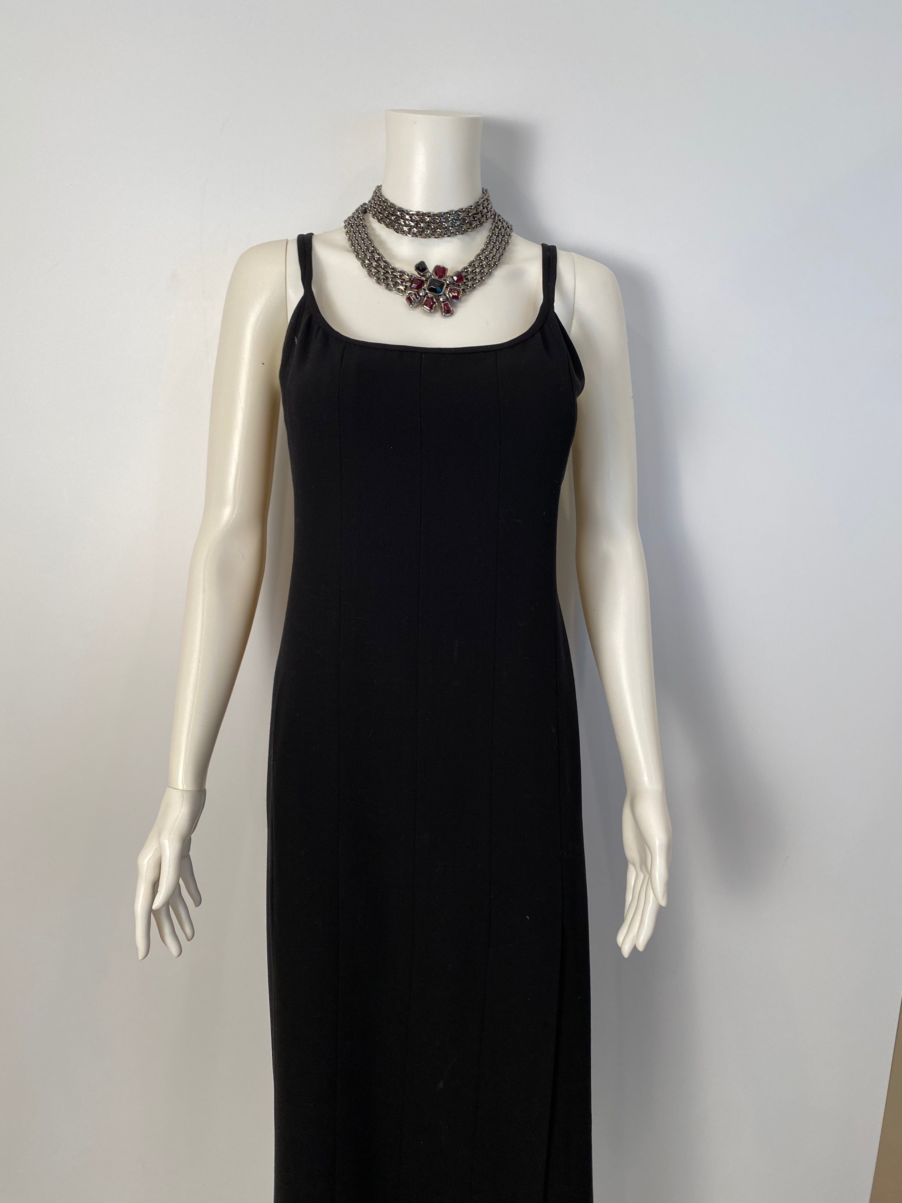 Vintage Chanel 98P, 1998 Spring black maxi long dress FR 40