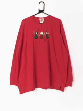 Vintage Christmas novelty sweatshirt with cute embroidered angels – 2XL