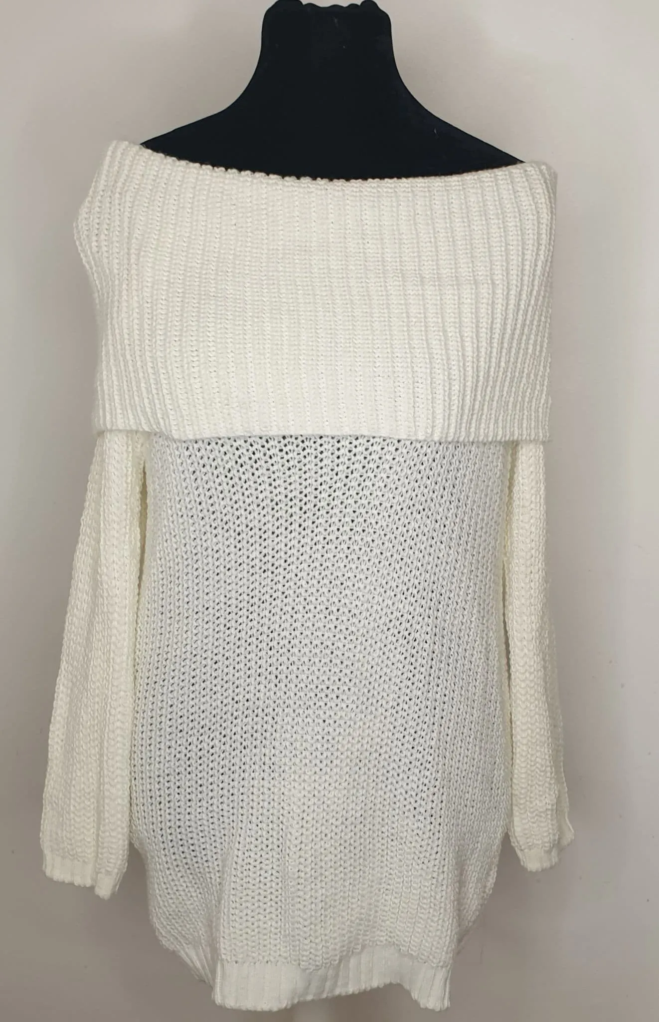 White Off -The Shoulder Knitted Jumper Dress.