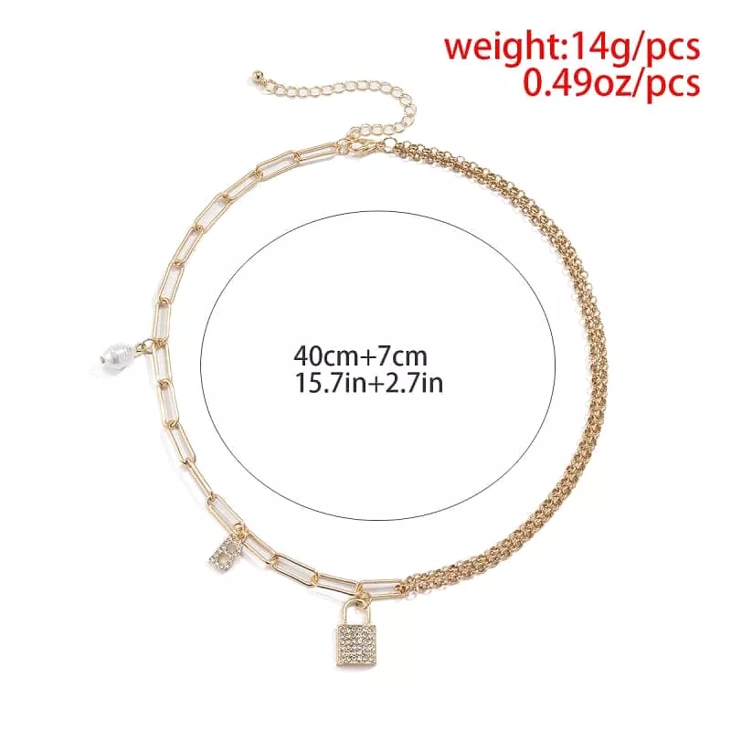 Women's Faux Pearl Rhinestone Lock Necklaces and Bracelets