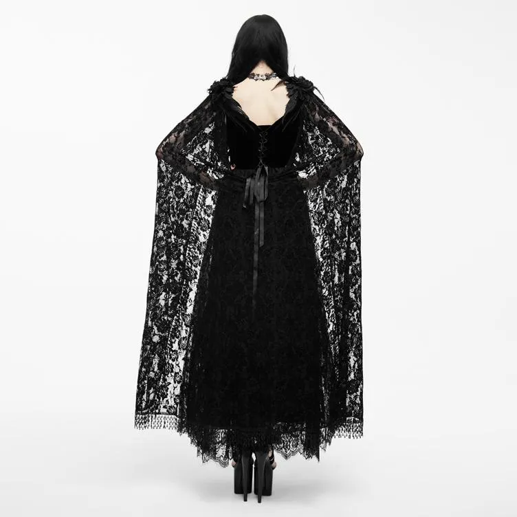 Women's Vintage Goth Lace Dress With Cape