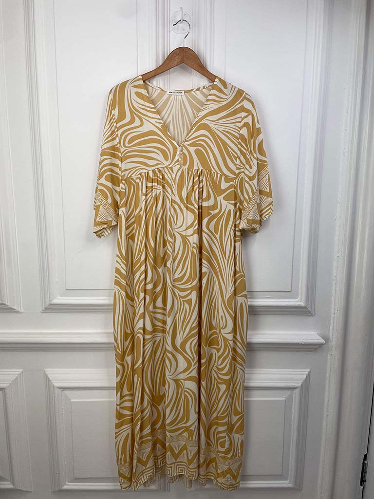 Zebra Print Smock Maxi Dress - Ochre