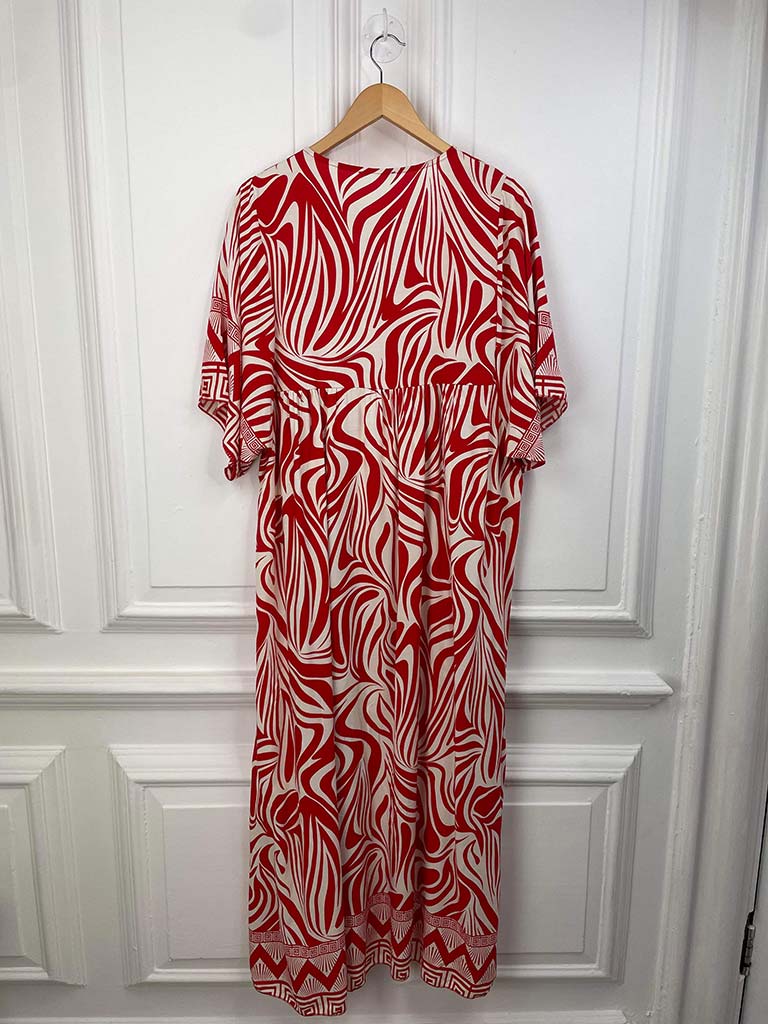 Zebra Print Smock Maxi Dress - Red